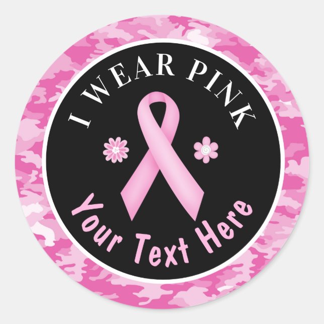 I Wear Pink Breast Cancer Awareness Camouflage Cla Classic Round Sticker (Front)