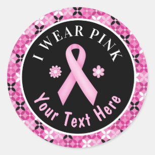 I Wear Pink Breast Cancer Awareness Floral Classic Round Sticker