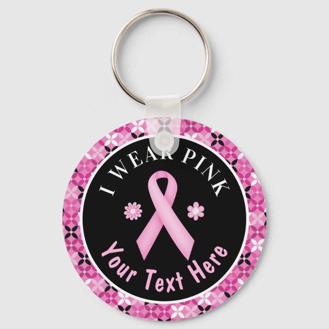 I Wear Pink Breast Cancer Awareness Floral Keychai Key Ring (Front)