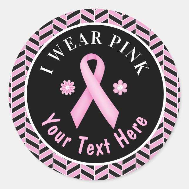 I Wear Pink Breast Cancer Awareness Herringbone Cl Classic Round Sticker (Front)
