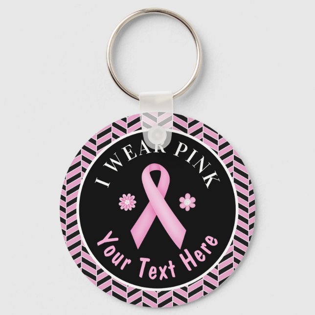 I Wear Pink Breast Cancer Awareness Herringbone Ke Key Ring (Front)