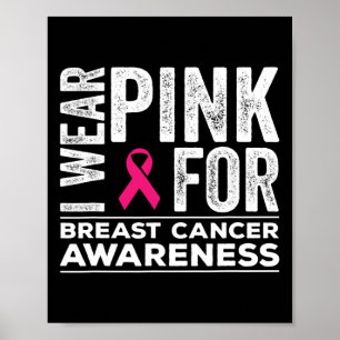 I Wear Pink For Breast Cancer Awareness Pink Ribbo Poster