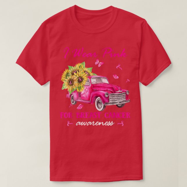 I Wear Pink For Breast Cancer Awareness Sunflower  T-Shirt (Design Front)
