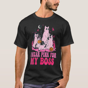 I Wear Pink For My Boss Ghost Black Kitten Witch C T-Shirt