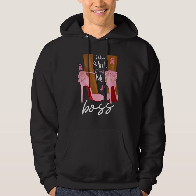 I Wear Pink For My Boss Ribbon Melanin Black Queen Hoodie (Front)