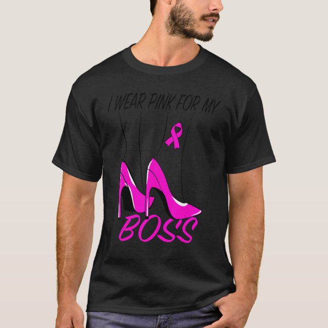 I Wear Pink For My Boss Ribbon Melanin Black Woman T-Shirt (Front)