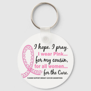 I Wear Pink For My Cousin Filigree Pink Ribbon Key Ring