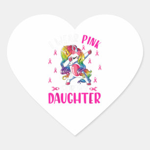 I Wear Pink For My Daughter Unicorn Breast Cancer Heart Sticker