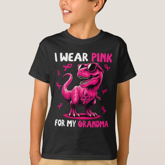 I Wear Pink For My Grandma T-rex Dinosaur Breast C T-Shirt (Front)