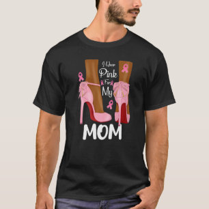 I Wear Pink For My Mom Ribbon Melanin Black Queen  T-Shirt
