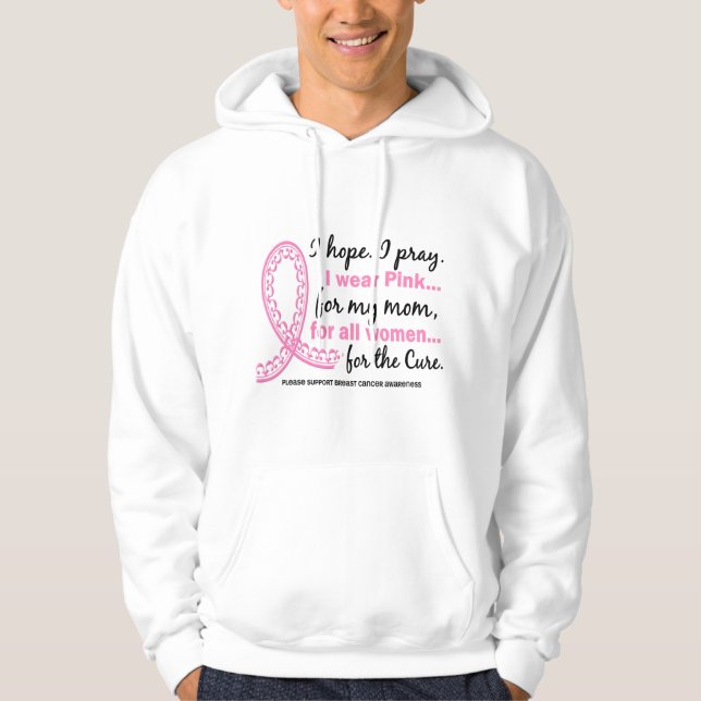 I Wear Pink For My Mum Filigree Pink Ribbon Hoodie (Front)