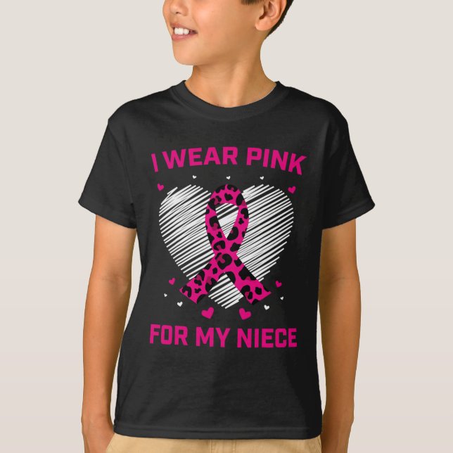 I Wear Pink For My Niece Breast Cancer Cheetah Hea T-Shirt (Front)