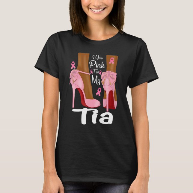 I Wear Pink For My Tia Aunt Ribbon Melanin Black Q T-Shirt (Front)