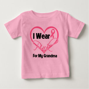 I Wear Pink Heart Ribbon Grandma Breast Cancer Baby T-Shirt