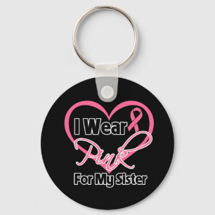 I Wear Pink Heart Ribbon Sister Breast Cancer Key Ring