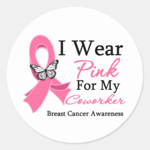 I Wear Pink Ribbon Coworker Breast Cancer Classic Round Sticker