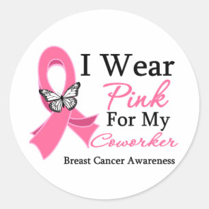 I Wear Pink Ribbon Coworker Breast Cancer Classic Round Sticker