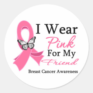 I Wear Pink Ribbon Friend Breast Cancer Classic Round Sticker