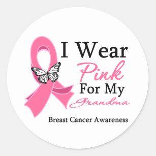 I Wear Pink Ribbon Grandma Breast Cancer Classic Round Sticker