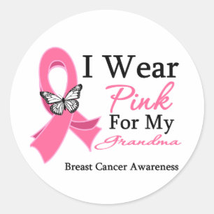 I Wear Pink Ribbon Grandma Breast Cancer Classic Round Sticker