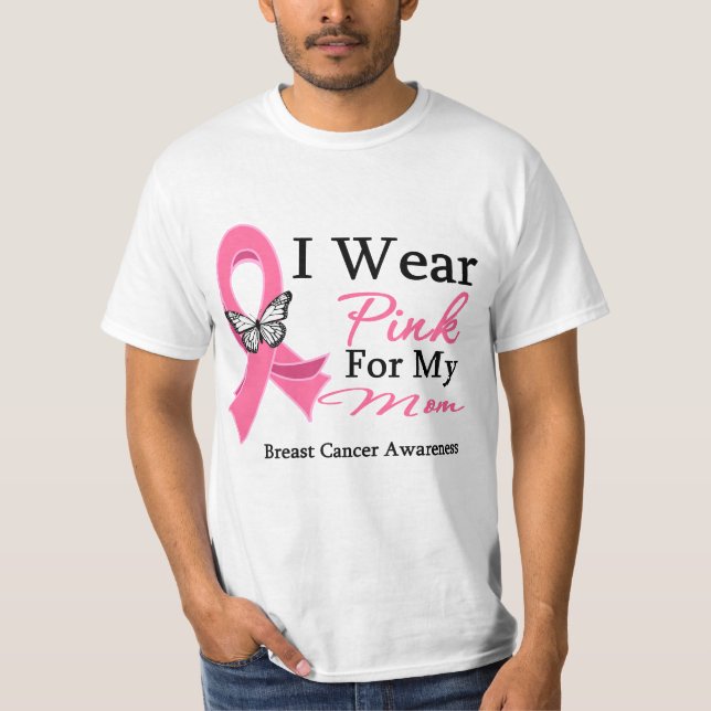 I Wear Pink Ribbon Mum Breast Cancer T-Shirt (Front)
