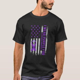I Wear Purple Alzheimer's Awareness USA Flag Ribbo T-Shirt