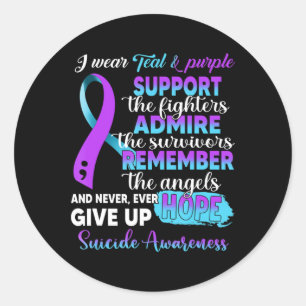 I Wear Purple and Teal Support The Fighters Suicid Classic Round Sticker