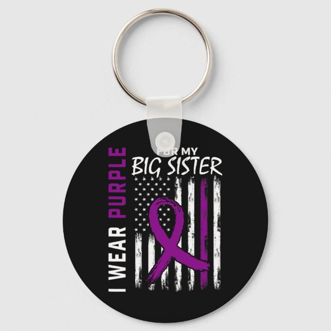 I Wear Purple Big Sister Pancreatic Cancer Awarene Key Ring (Front)