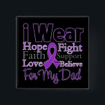 I Wear Purple Collage Dad - Pancreatic Cancer 15 Cm Square Badge<br><div class="desc">Wear your support for someone special in your life fighting Pancreatic Cancer with our collage style "I Wear Purple For My Dad" design on shirts, apparel, merchandize and gifts featuring an array of positive affirmations such as HOPE, FAITH, LOVE, FIGHT, SUPPORT and BELIEVE. Note: This purple ribbon design is also...</div>