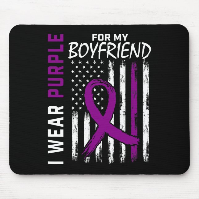 I Wear Purple For Boyfriend Pancreatic Cancer Awar Mouse Mat (Front)