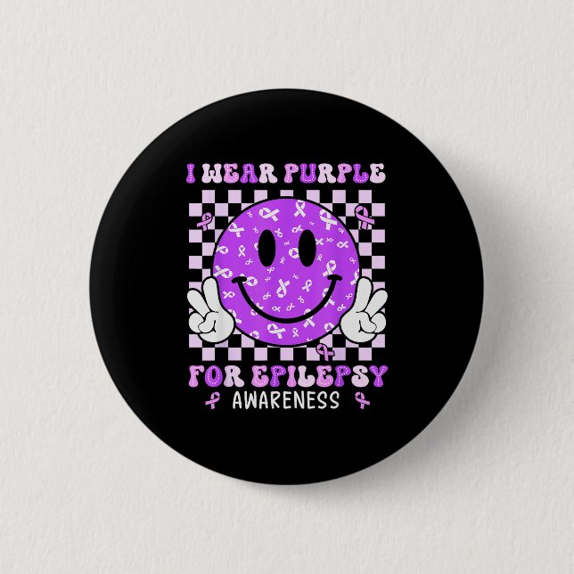 I Wear Purple For Elepsy Awareness Smile Face Emle 6 Cm Round Badge (Front)
