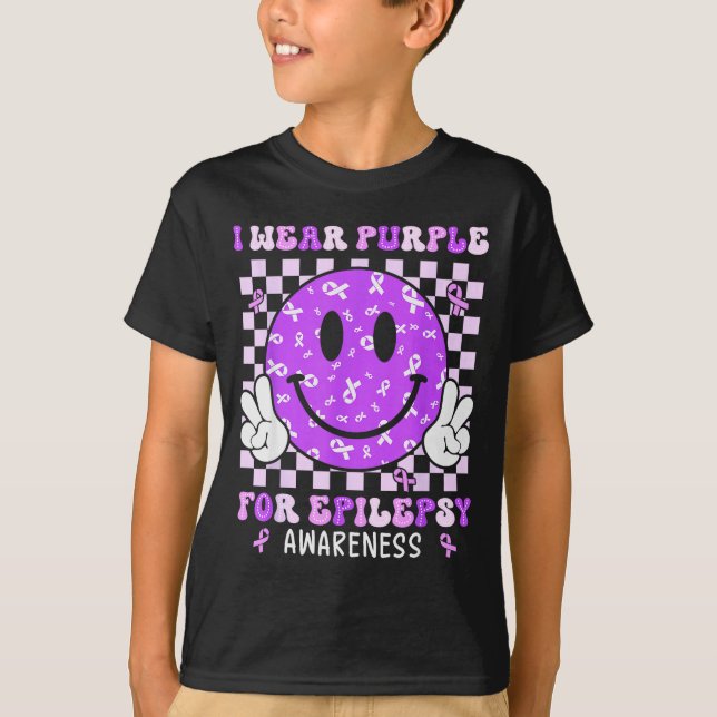 I Wear Purple For Elepsy Awareness Smile Face Emle T-Shirt (Front)