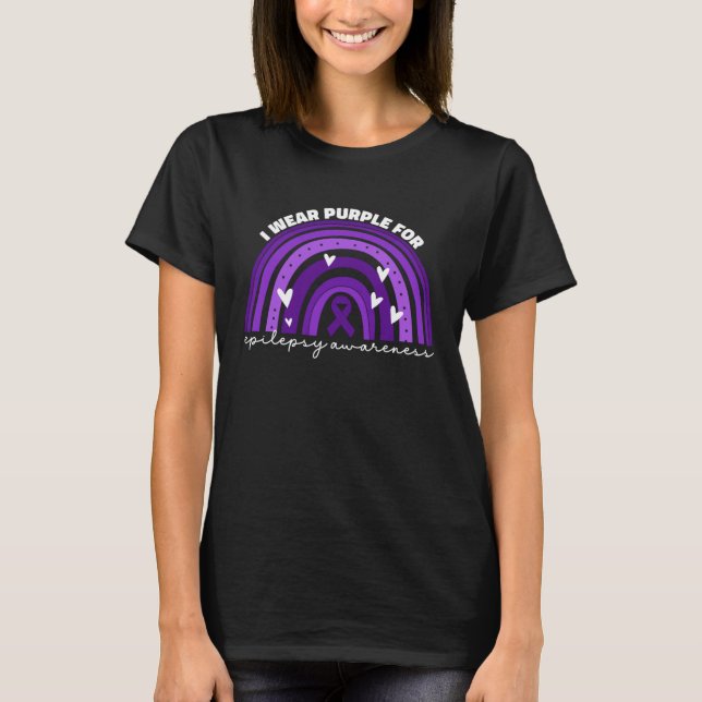 I Wear Purple For Epilepsy Awareness Purple Ribbon T-Shirt (Front)