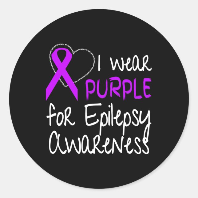 I Wear Purple For Epilepsy Awareness Ribbon  Classic Round Sticker (Front)