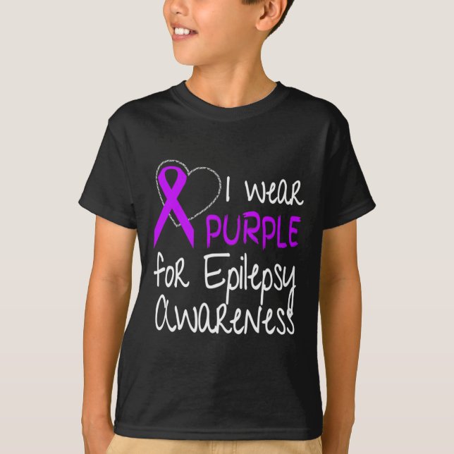 I Wear Purple For Epilepsy Awareness Ribbon  T-Shirt (Front)