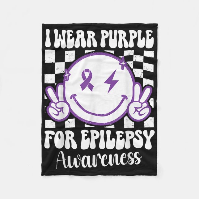 I Wear Purple For Epilepsy Awareness Smile Face Ep Fleece Blanket (Front)
