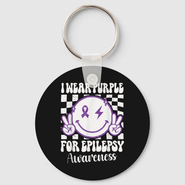 I Wear Purple For Epilepsy Awareness Smile Face Ep Key Ring (Front)