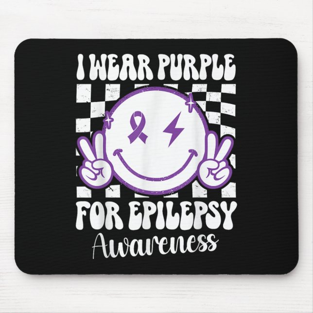 I Wear Purple For Epilepsy Awareness Smile Face Ep Mouse Mat (Front)