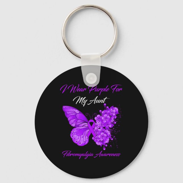 I Wear Purple For My Aunt Fibromyalgia Awareness 1 Key Ring (Front)