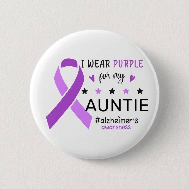 I Wear Purple For My Auntie Alzheimer Awareness 6 Cm Round Badge (Front)