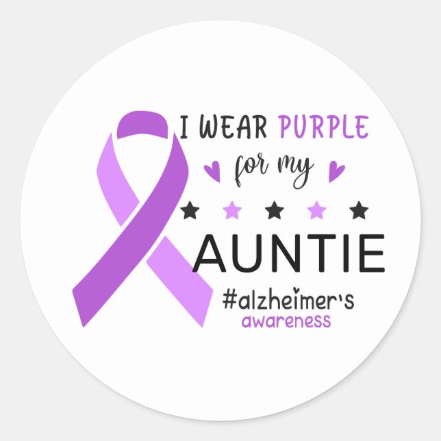 I Wear Purple For My Auntie Alzheimer Awareness Classic Round Sticker (Front)
