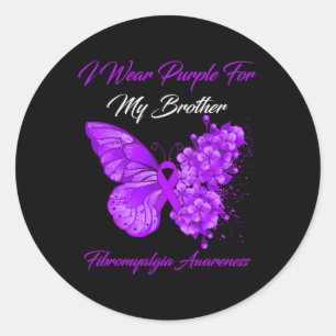 I Wear Purple For My Brother Fibromyalgia Warrior Classic Round Sticker