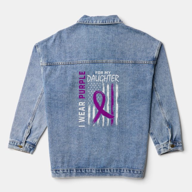 I Wear Purple For My Daughter Epilepsy Awareness R Denim Jacket (Back)