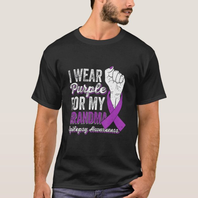 I Wear Purple For My GrandMa Ribbon Epilepsy Aware T-Shirt (Front)