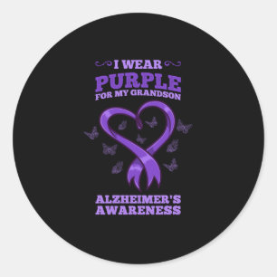 I Wear Purple For My Grandson Alzheimers Awareness Classic Round Sticker