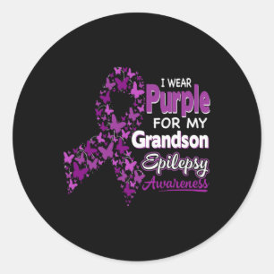 I Wear Purple For My Grandson Epilepsy Awareness Classic Round Sticker