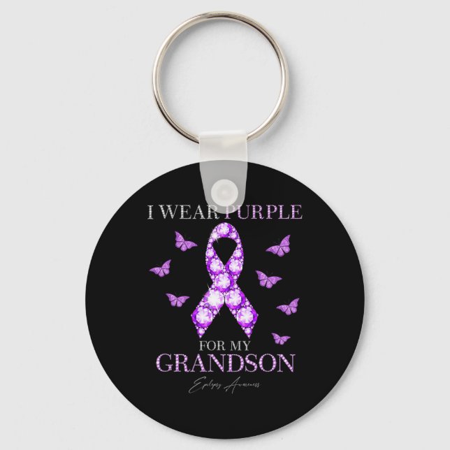I Wear Purple For My Grandson Epilepsy Awareness M Key Ring (Front)