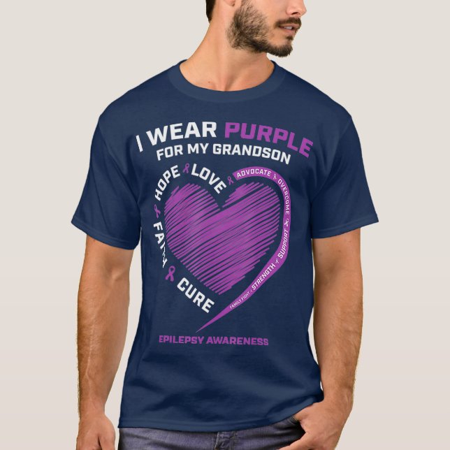 I Wear Purple For My Grandson Epilepsy Awareness T-Shirt (Front)