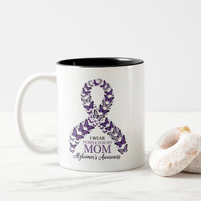 I Wear Purple for My Mum Alzheimer's Awareness Two-Tone Coffee Mug (With Donut)