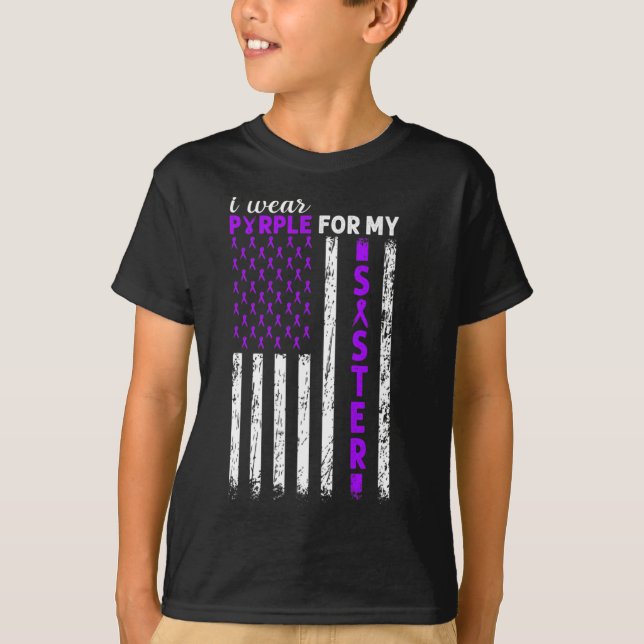 I Wear Purple For My Sister Pancreatic Cancer Usa  T-Shirt (Front)
